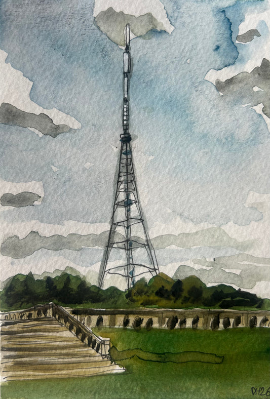 Crystal Palace Antenna. Postcard Painting. watercolour.