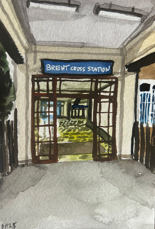 Brent Cross Underground Station. London. Postcard painting. Watercolour.