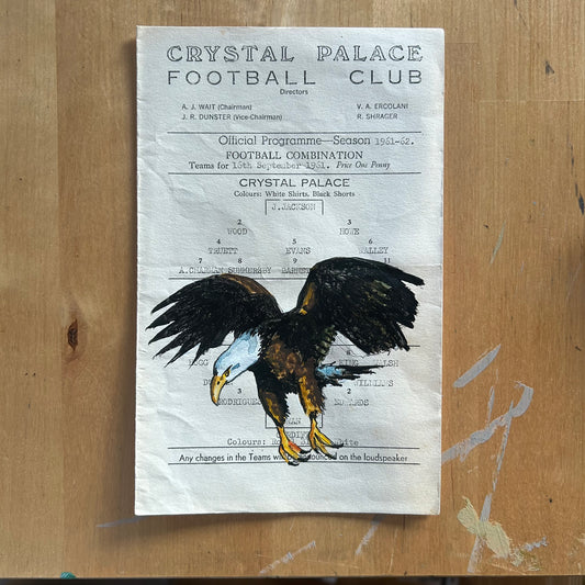 An Eagle painted onto a Crystal Palace v Cardiff City Reserves Programme 16.9.1961. Watercolour.