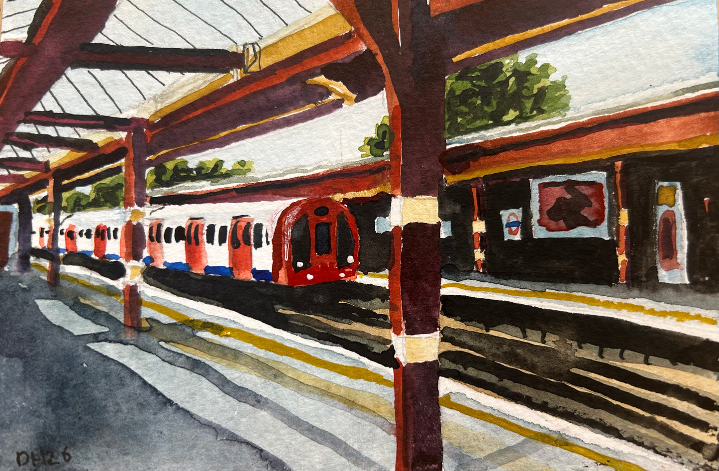 Becontree Underground Station. London. Postcard painting. Watercolour