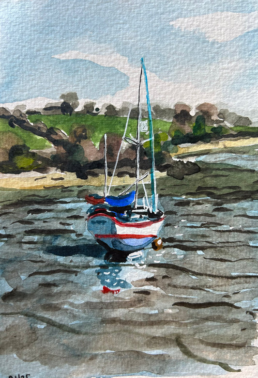 Low tide at Penryn, Cornwall. Postcard painting.
