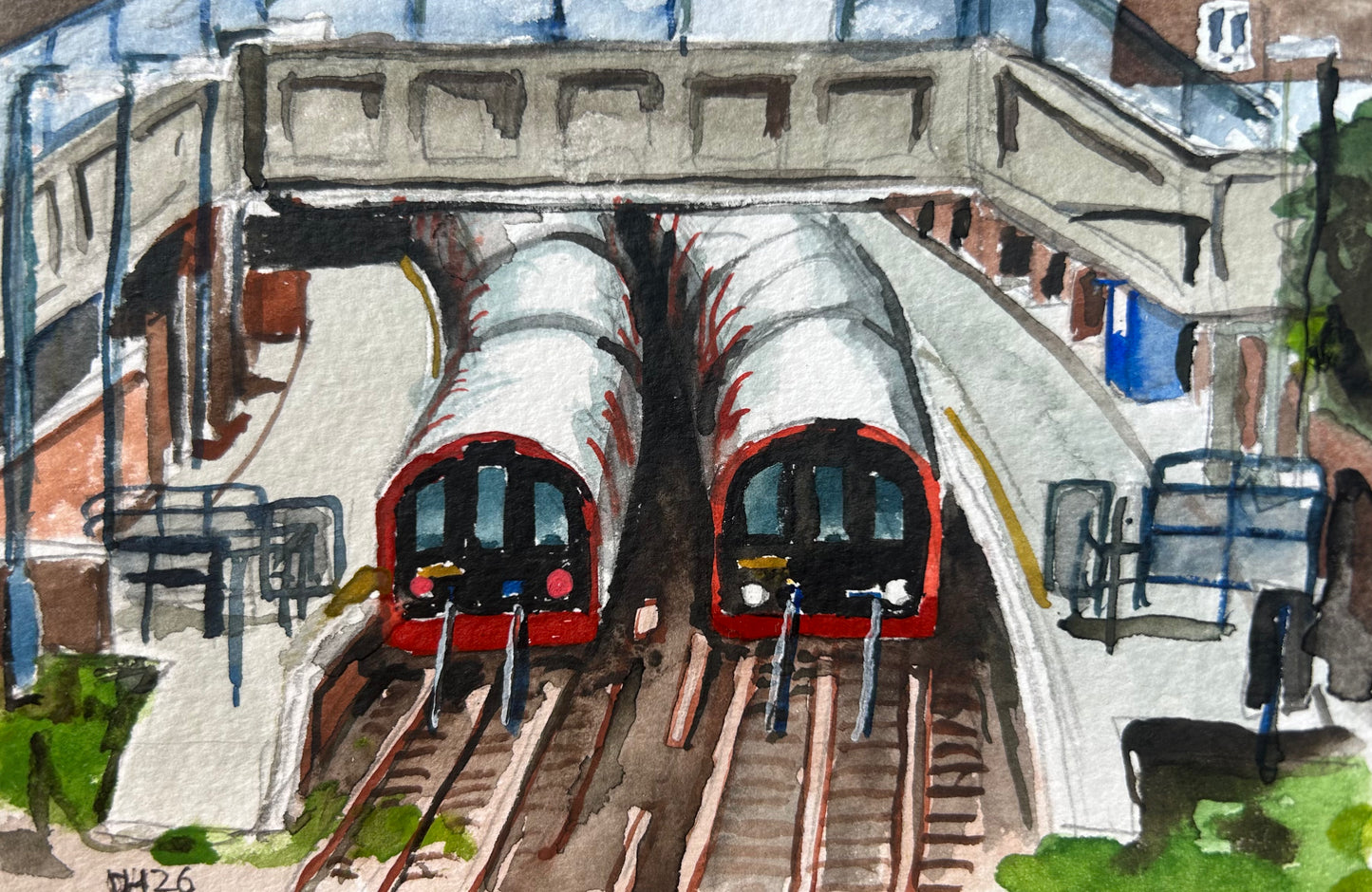 Epping Underground Station, London. Postcard painting. Watercolour.