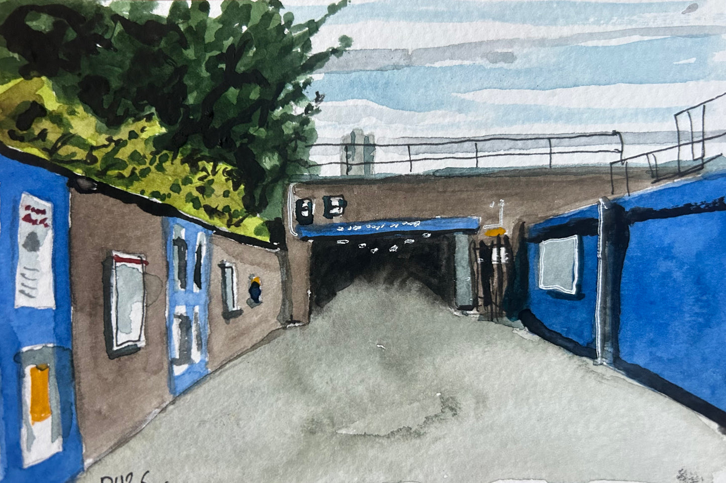 Seven Sisters Underground Station, London. Postcard painting. Watercolour.