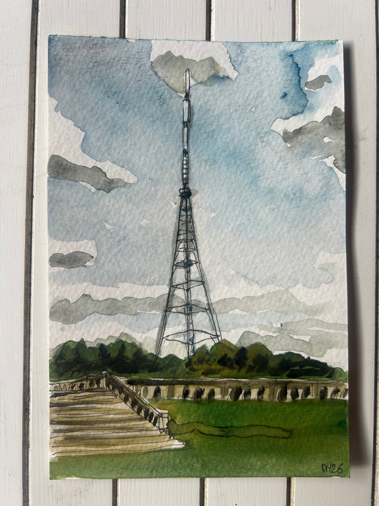 Crystal Palace Antenna. Postcard Painting. watercolour.