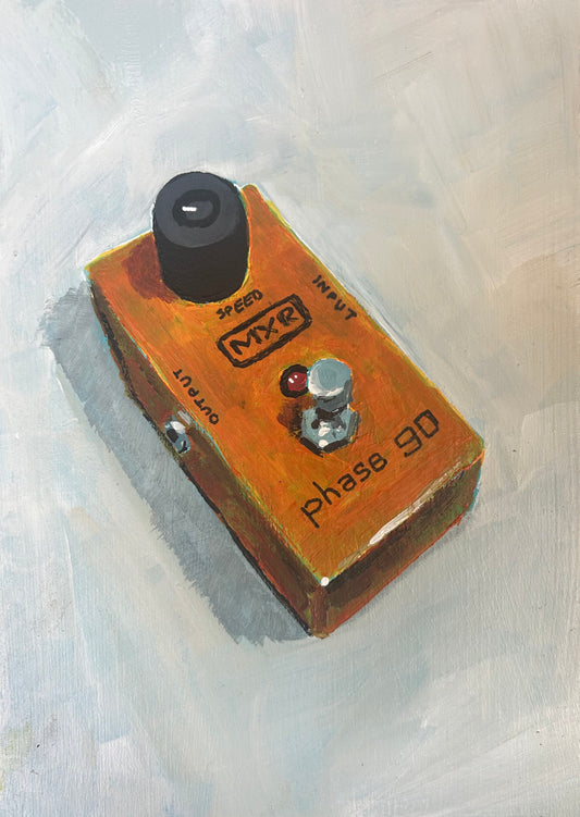 MXR Phase 90 guitar effects pedal. Painting of guitar effects pedal. Acrylic on board. Framed. 2025