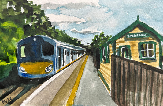 Smallbrook Station, Isle of Wight. Postcard Painting. watercolour.