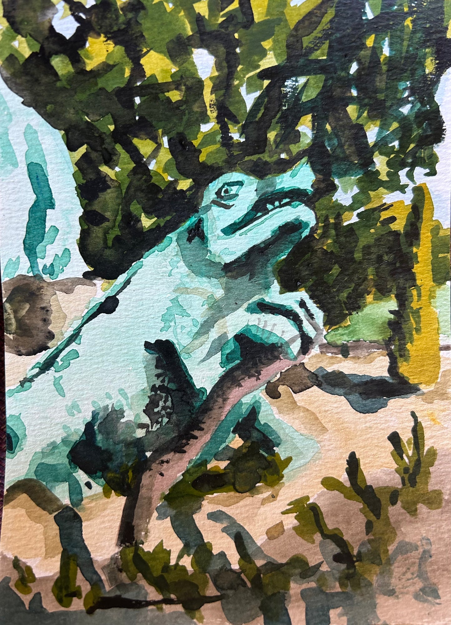 Dinosaurs at Crystal Palace Park 3/3. A5 Painting. watercolour.