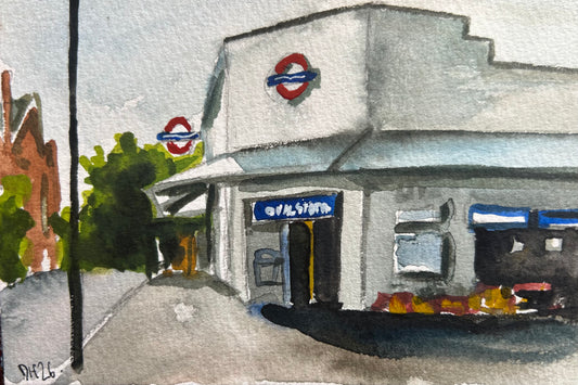 Oval Underground Station. London. Postcard painting. Watercolour.