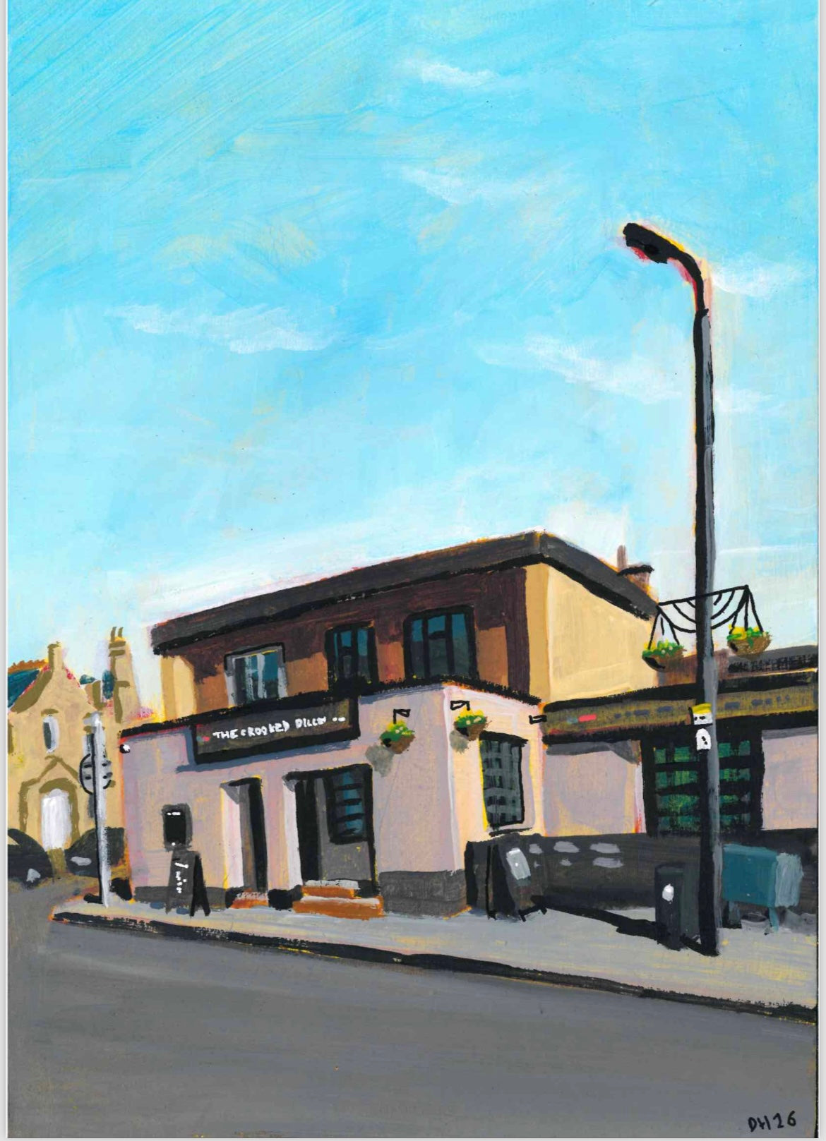 The Crooked Billet pub, Penge A4 painting. Acrylic on board. Framed. 2026. Painted on location.
