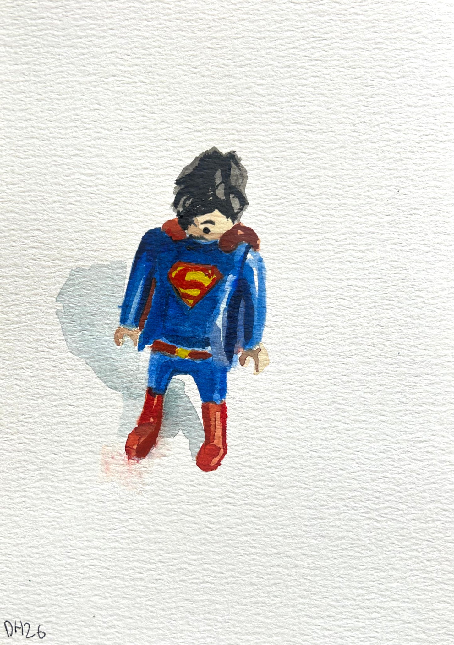 Playmobile Superman figure. A5 Painting. watercolour.