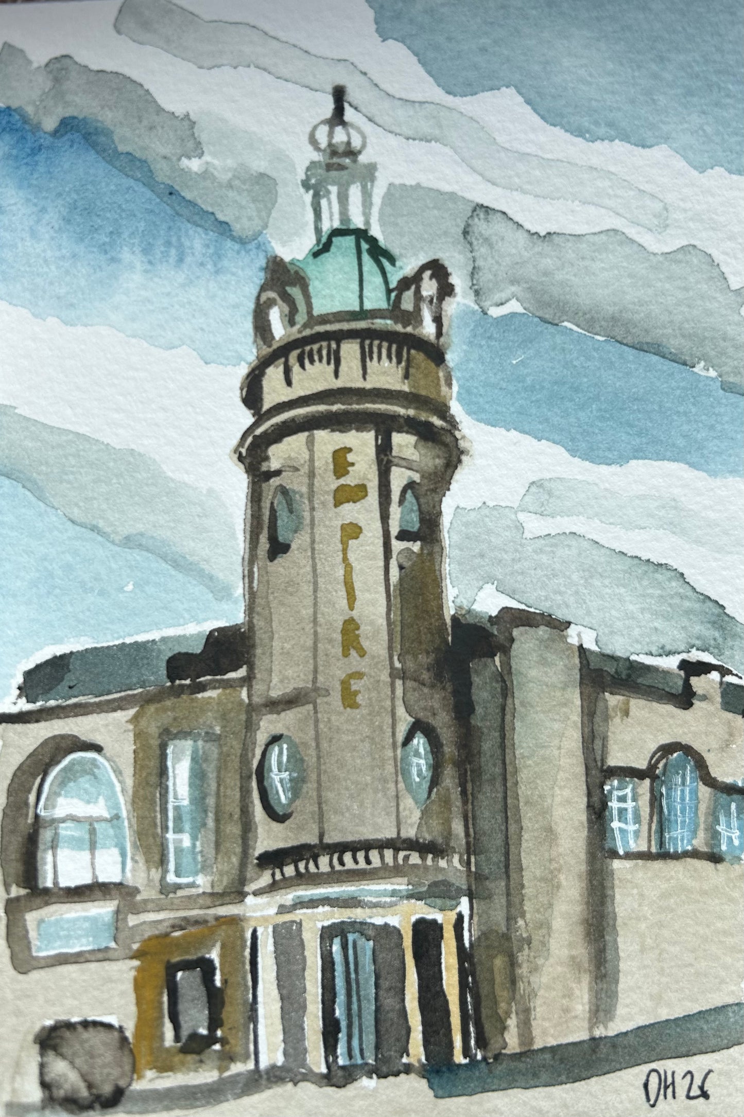 Painting of Empire Hotel in Sunderland, Postcard Painting. watercolour.