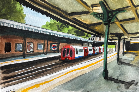 Grange Hill Underground Station, London. Postcard painting. Watercolour.