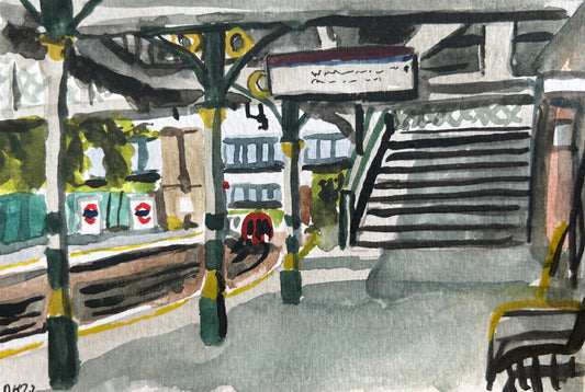 Ruislip Underground Station. London. Postcard painting. Watercolour.