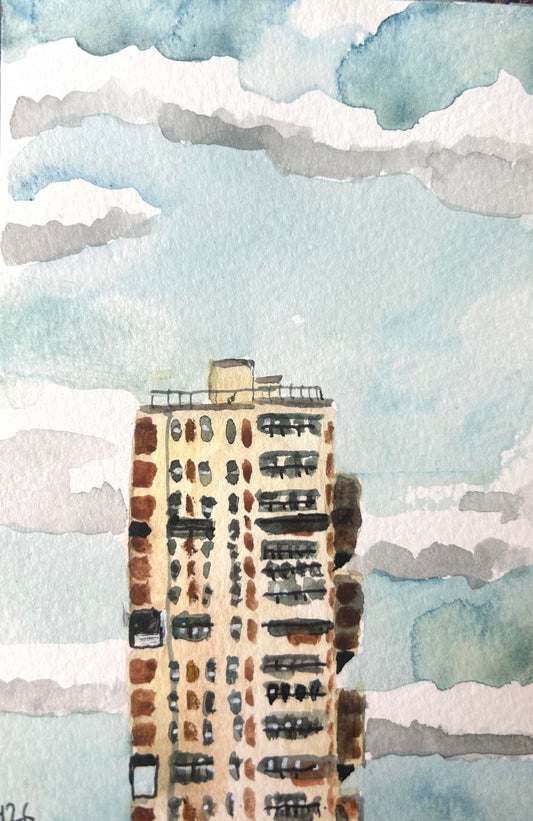 A set of three postcard paintings of buildings around Canada Water. Postcard Painting. watercolour.