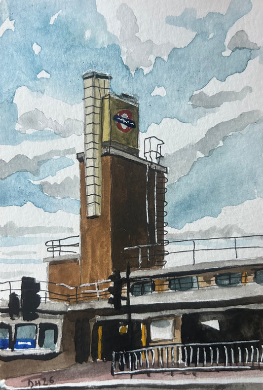 Boston Manor Underground Station, London. Postcard painting. Watercolour.