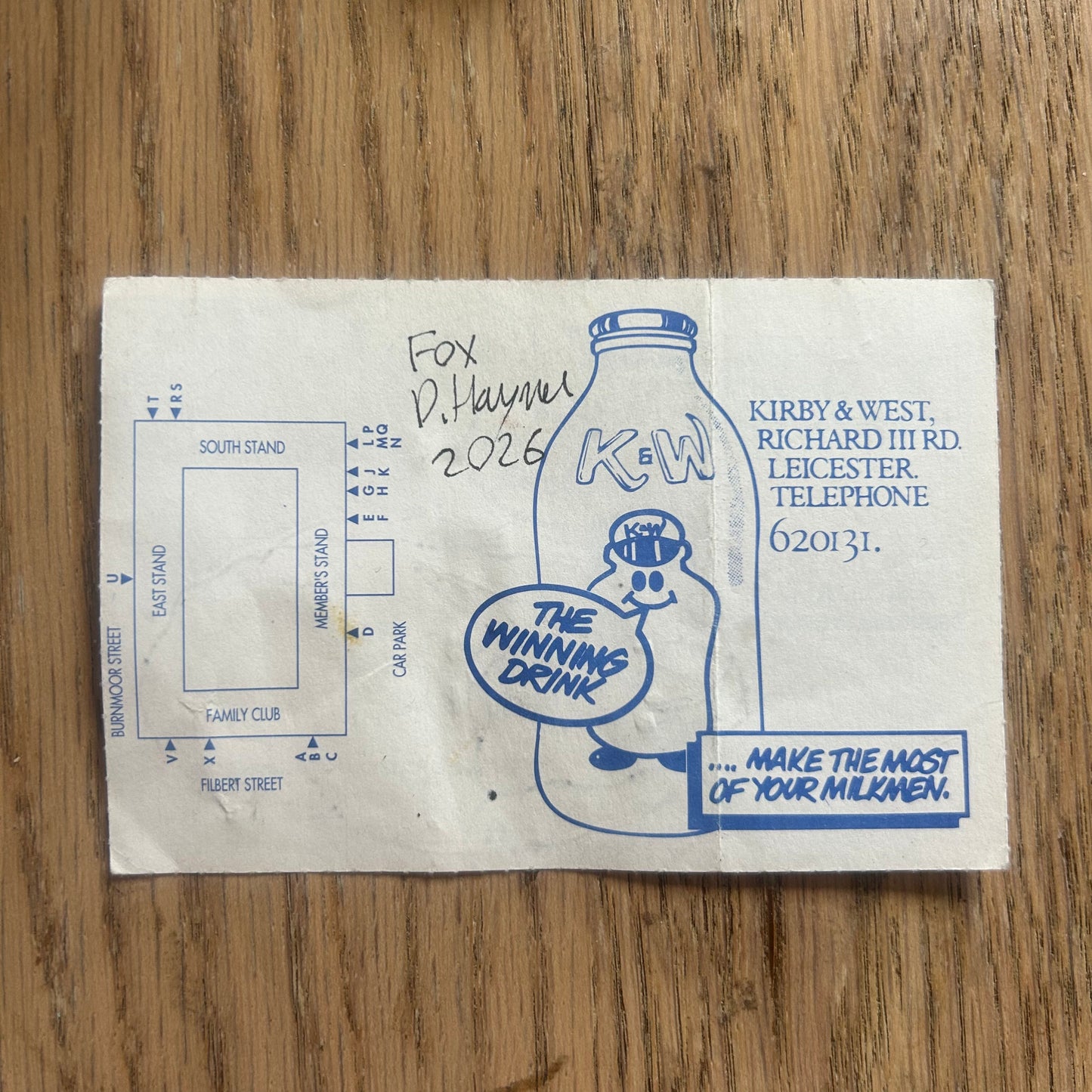 A fox painted onto a 1992 Leicester City  v Luton Town football ticket - Watercolour.