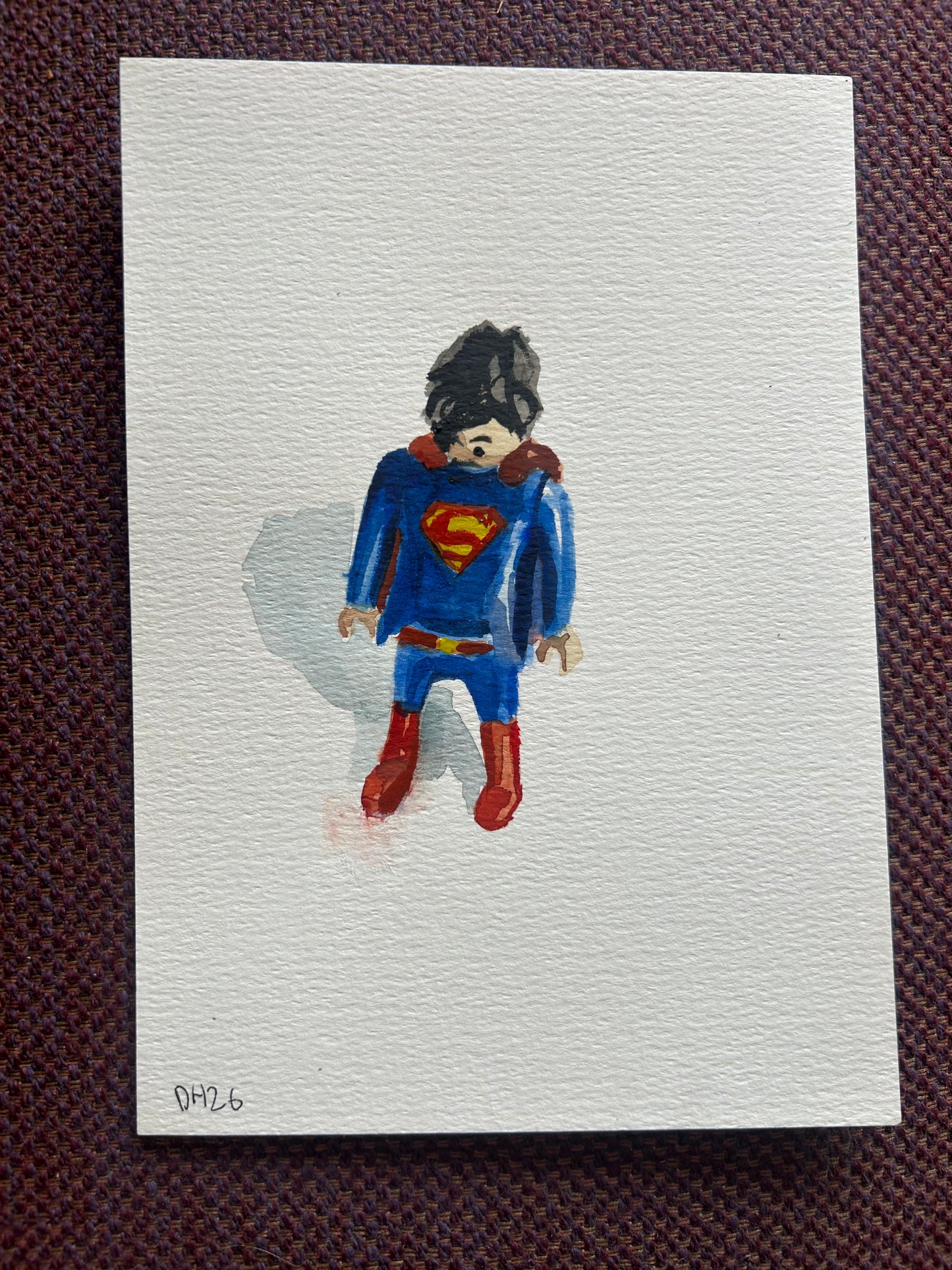 Playmobile Superman figure. A5 Painting. watercolour.