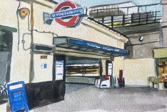 Turnham Green Underground  Station London 95. Postcard painting. Watercolour.