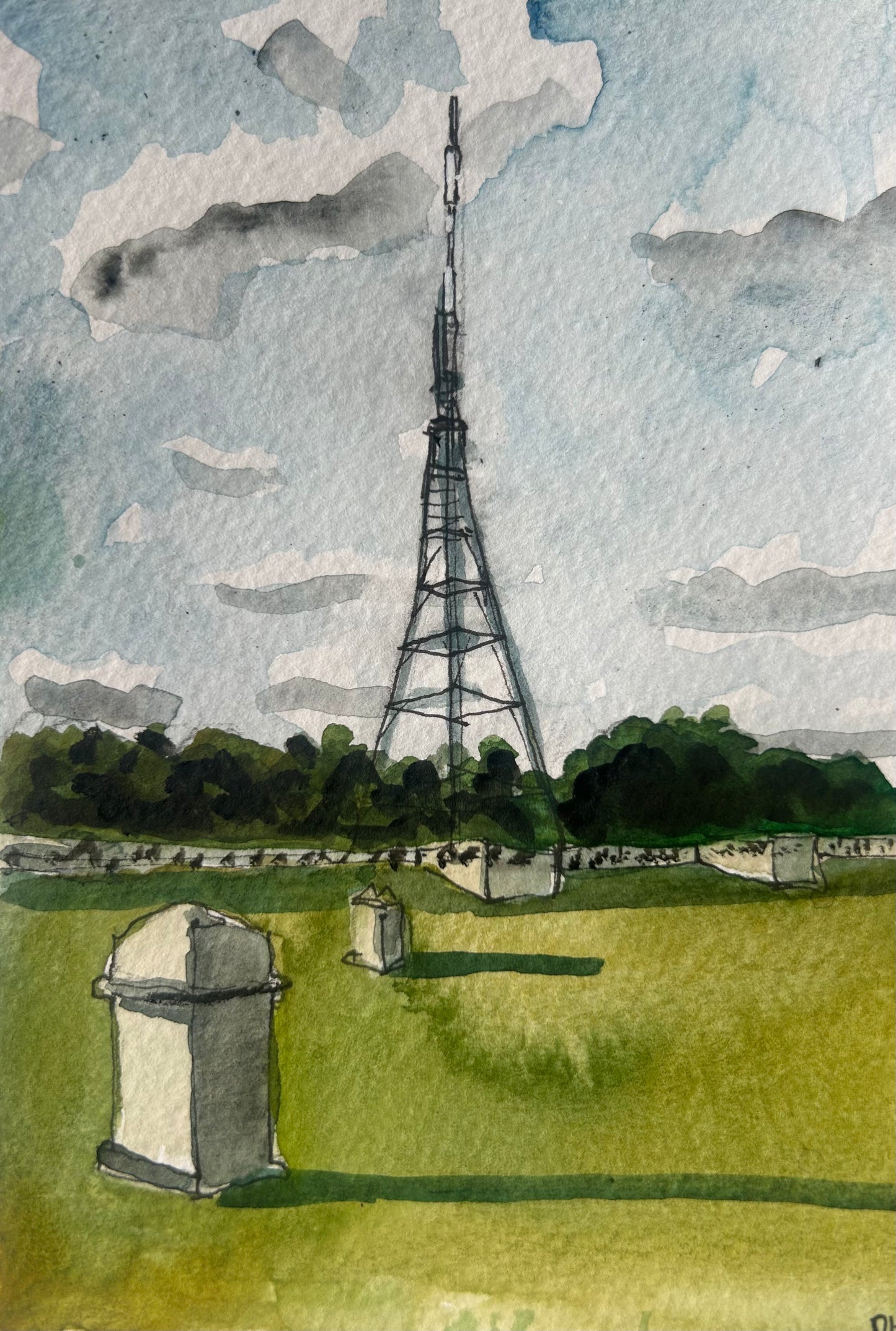 Crystal Palace Antenna. Postcard Painting. watercolour.