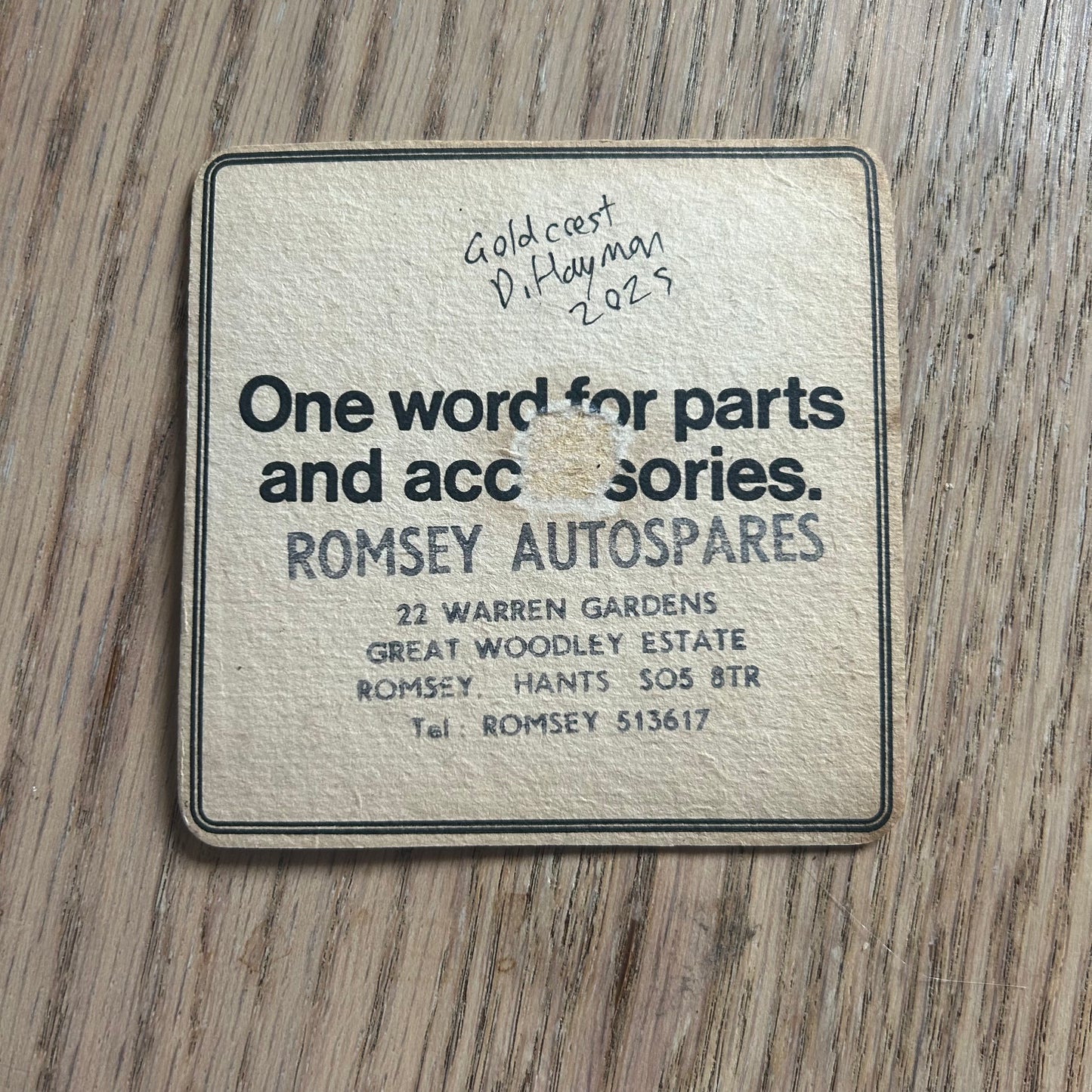 A Goldcest painted onto a Motorquip beer mat from the 1970s. Beermat painting. Watercolour.