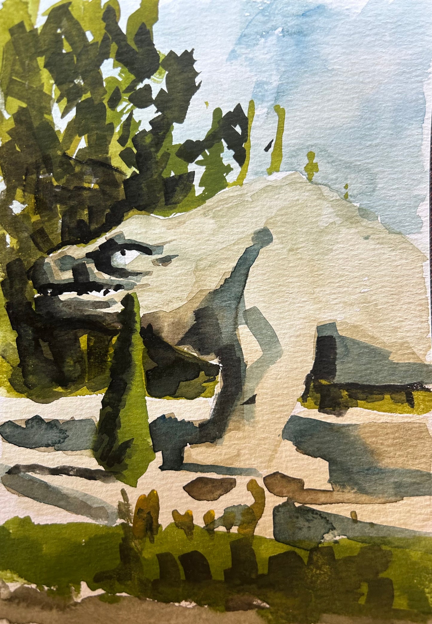 Dinosaurs at Crystal Palace Park 2/3. A5 Painting. watercolour.