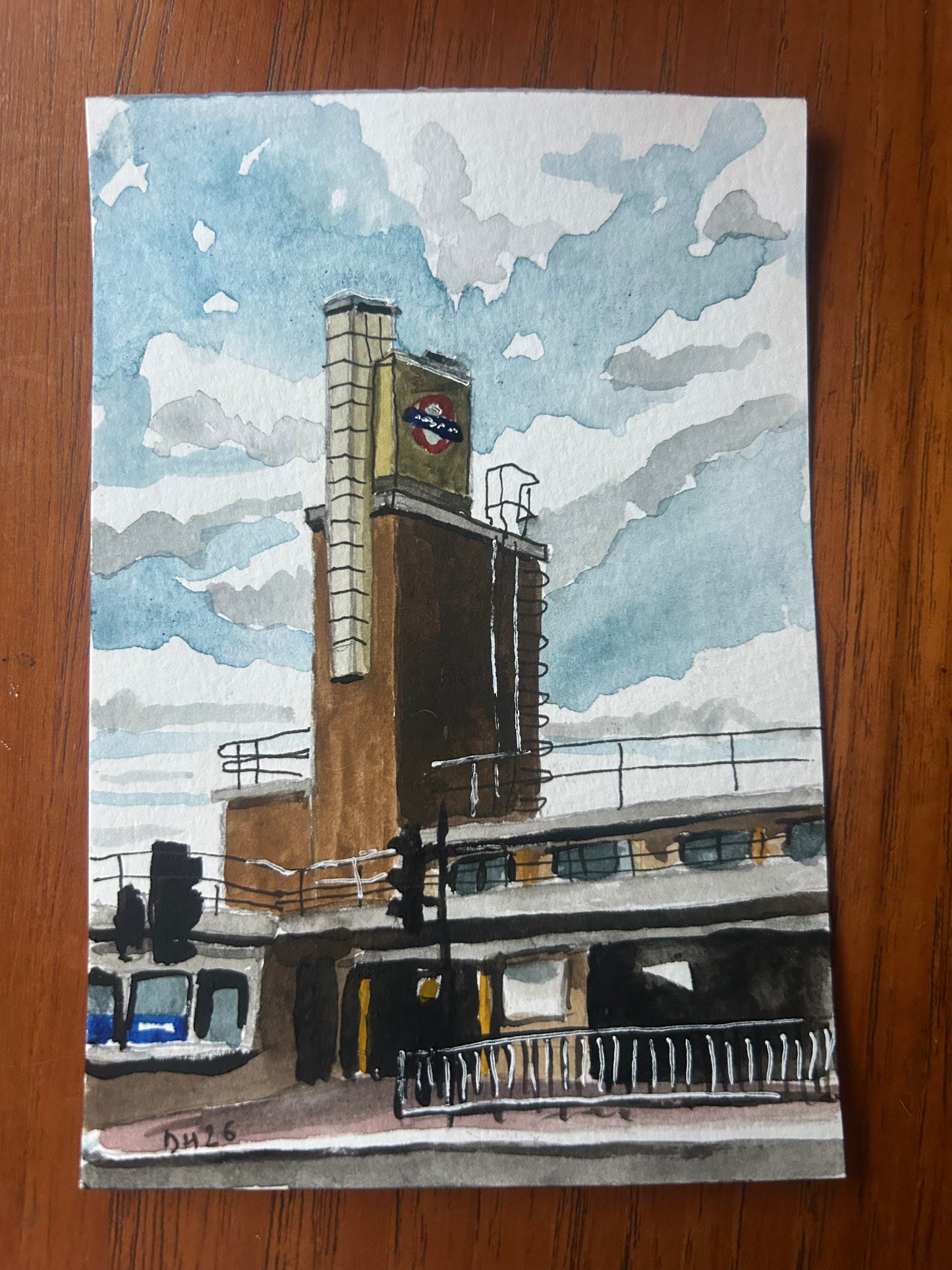 Boston Manor Underground Station, London. Postcard painting. Watercolour.