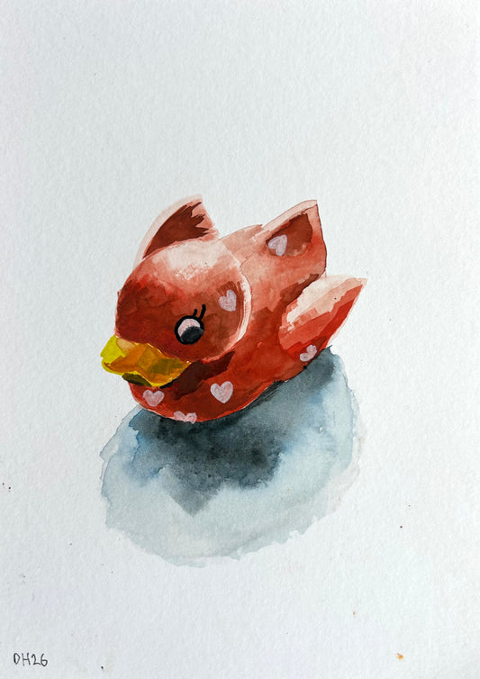 Red rubber duck. A5 Painting. watercolour.