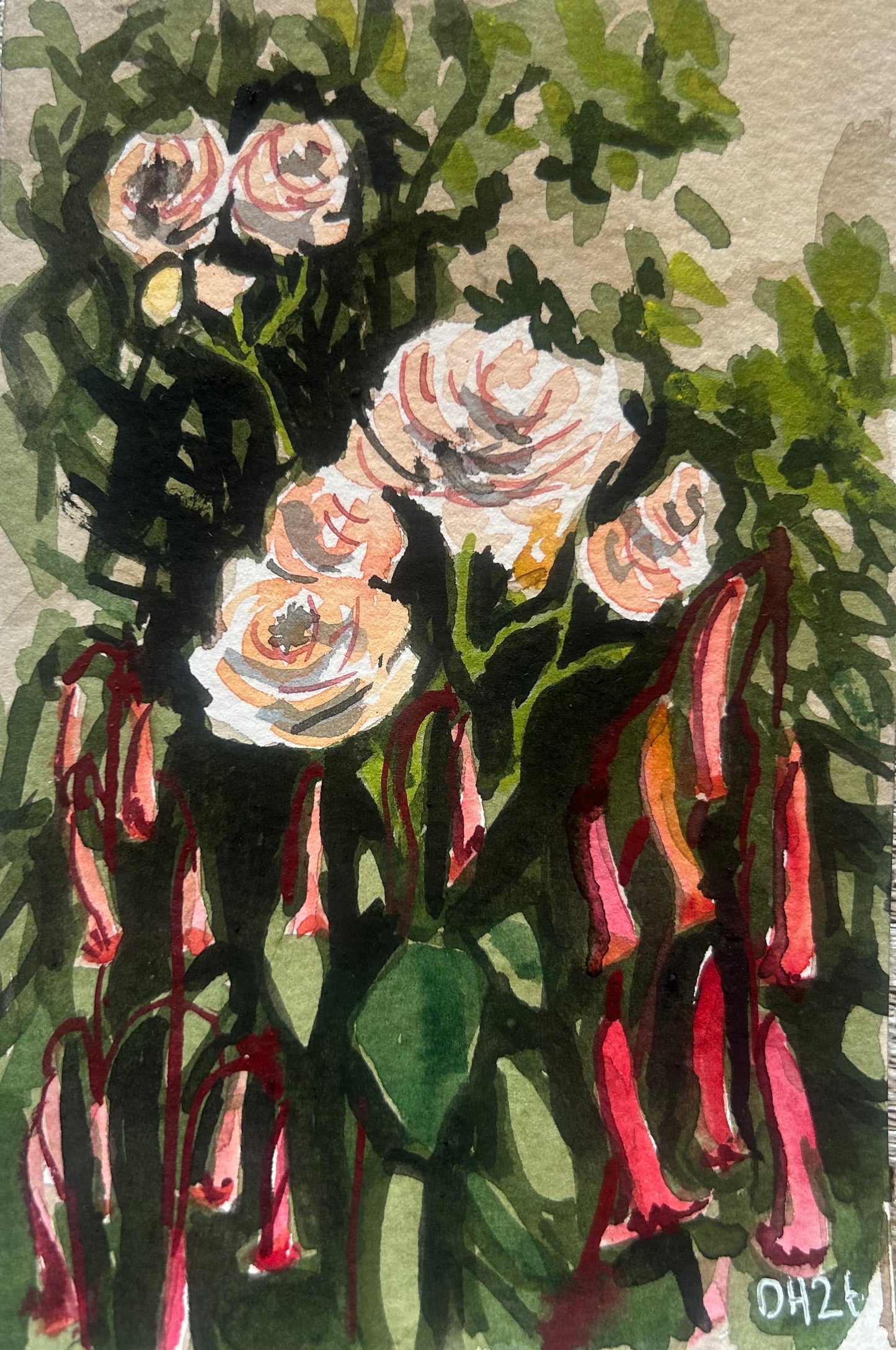 Flowers in Mum’s garden 2/3. Postcard Painting. watercolour.