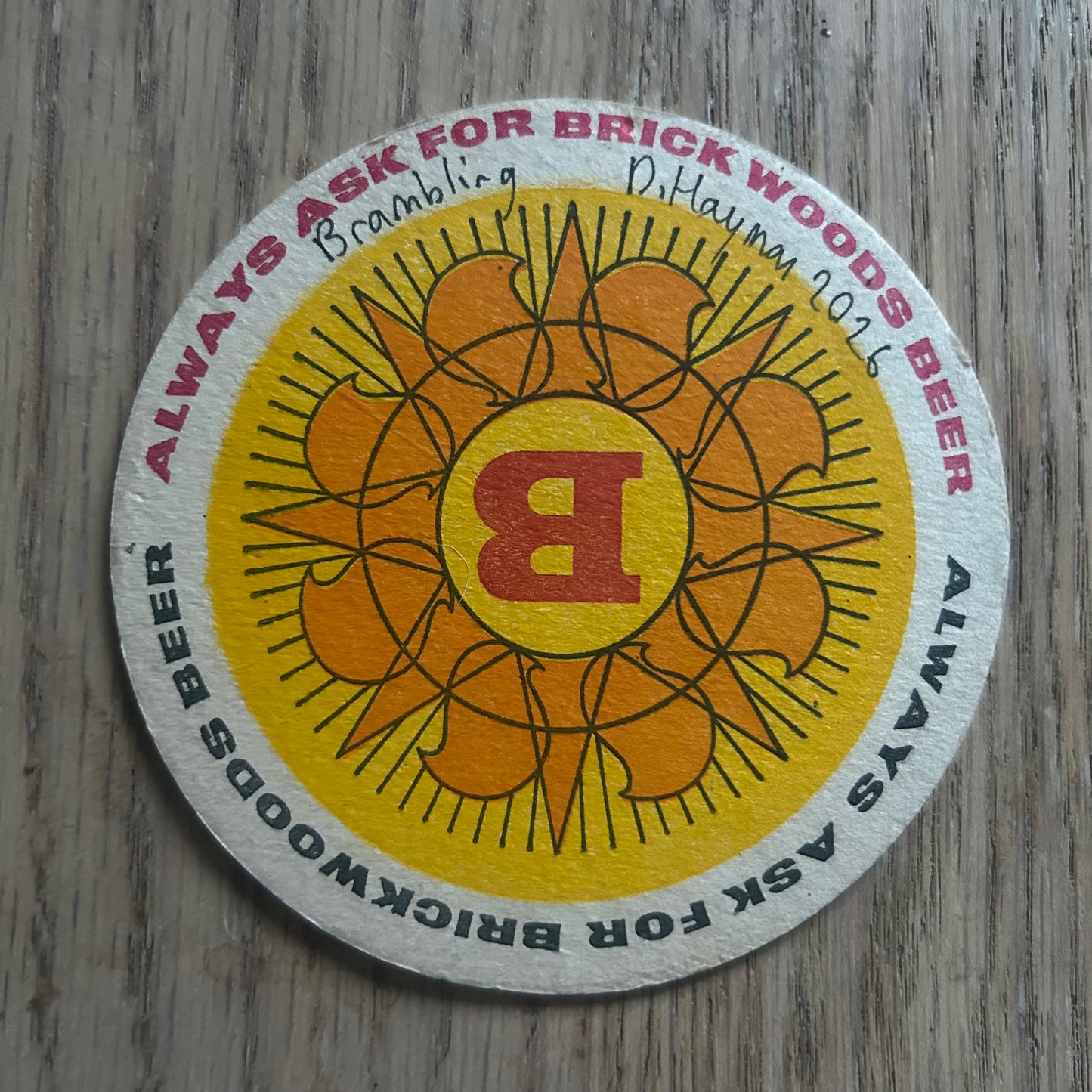 A Brambling painted onto a Brickwoods beer mat from 1969. Beermat painting. Watercolour.