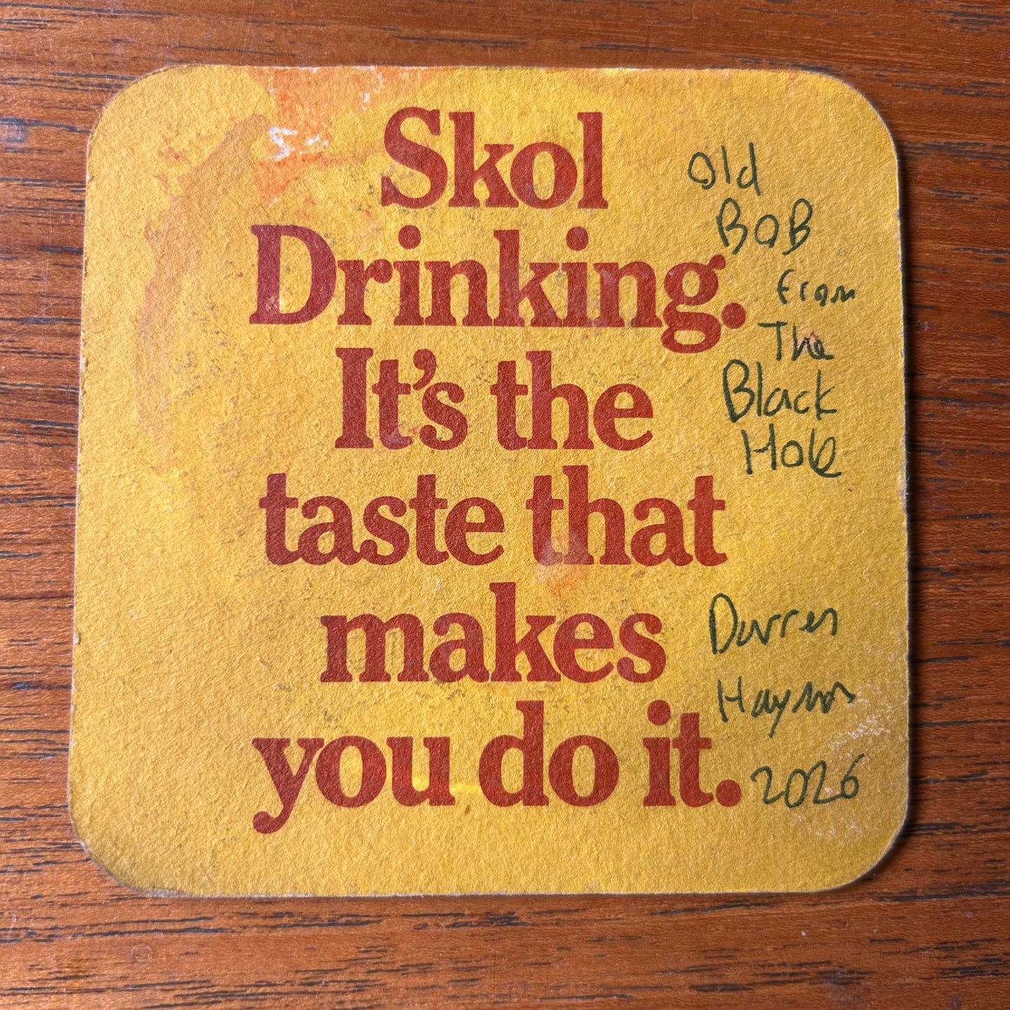 Old Bob and V.I.N.C.E.N.T (from the Black Hole movie) painted on two Skol lager Beermats. Beermat paintings. Watercolour.