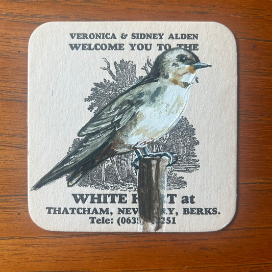 Rock Martin painted onto a beer mat from White Hart and your hosts Veronica and Sidney. Beermat painting. Watercolour.