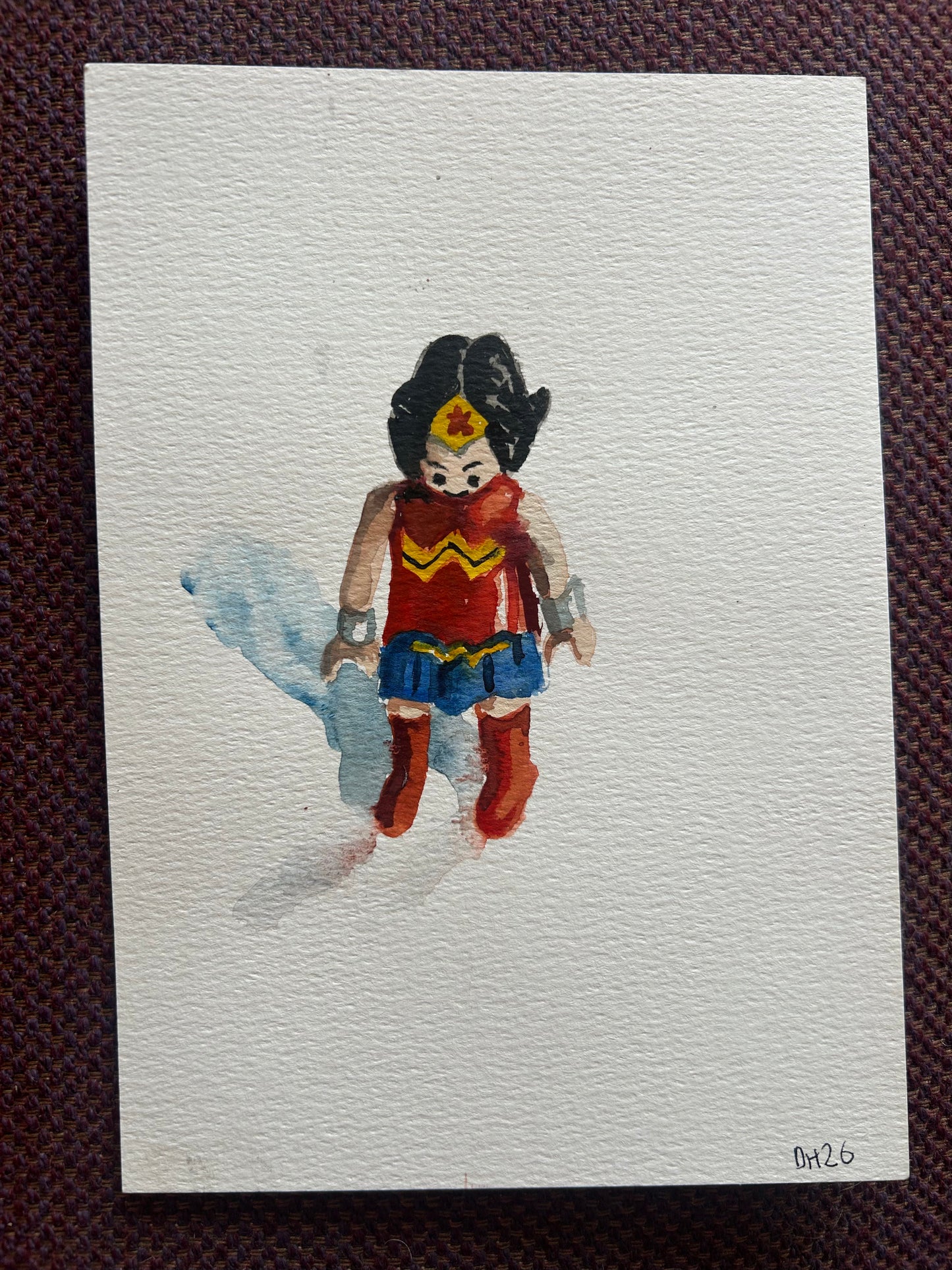 Playmobile Wonder Woman figure. A5 Painting. watercolour.