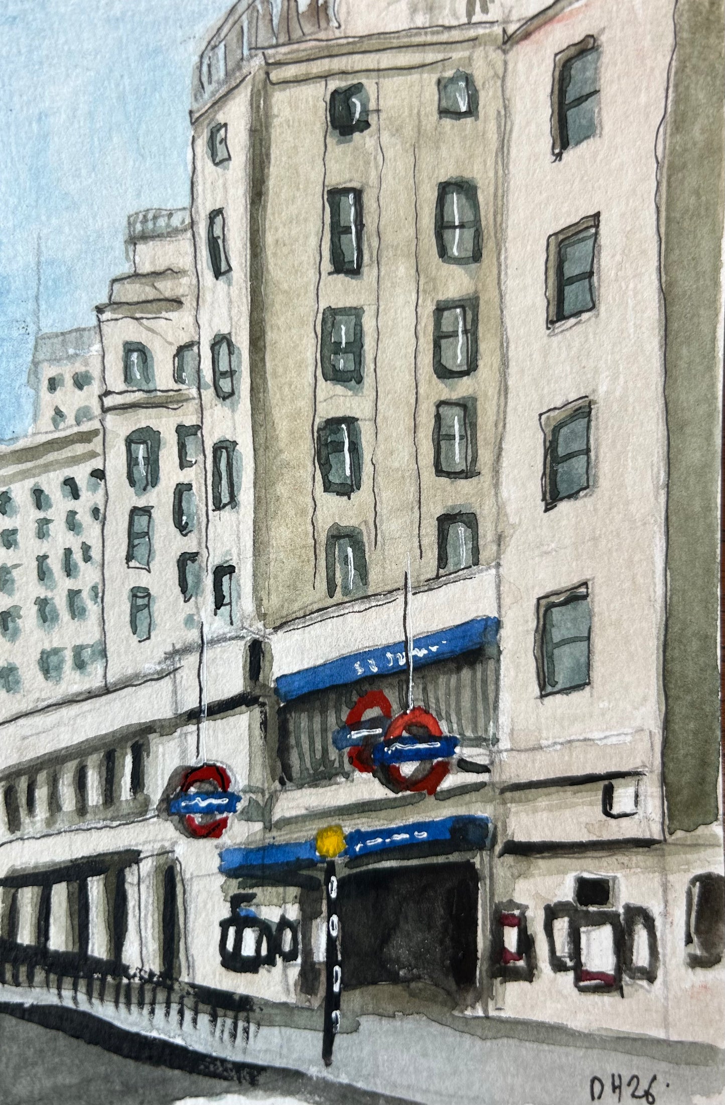 St James Park Underground Station, London. Postcard painting. Watercolour.
