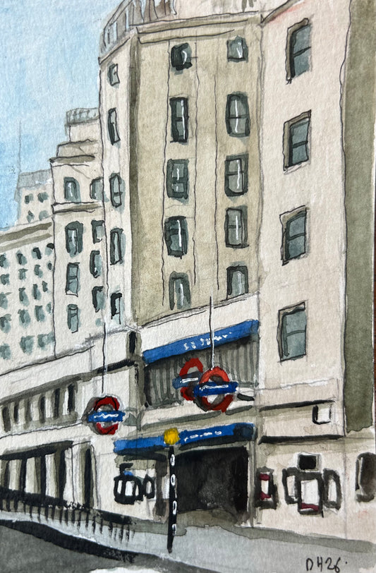 St James Park Underground Station, London. Postcard painting. Watercolour.