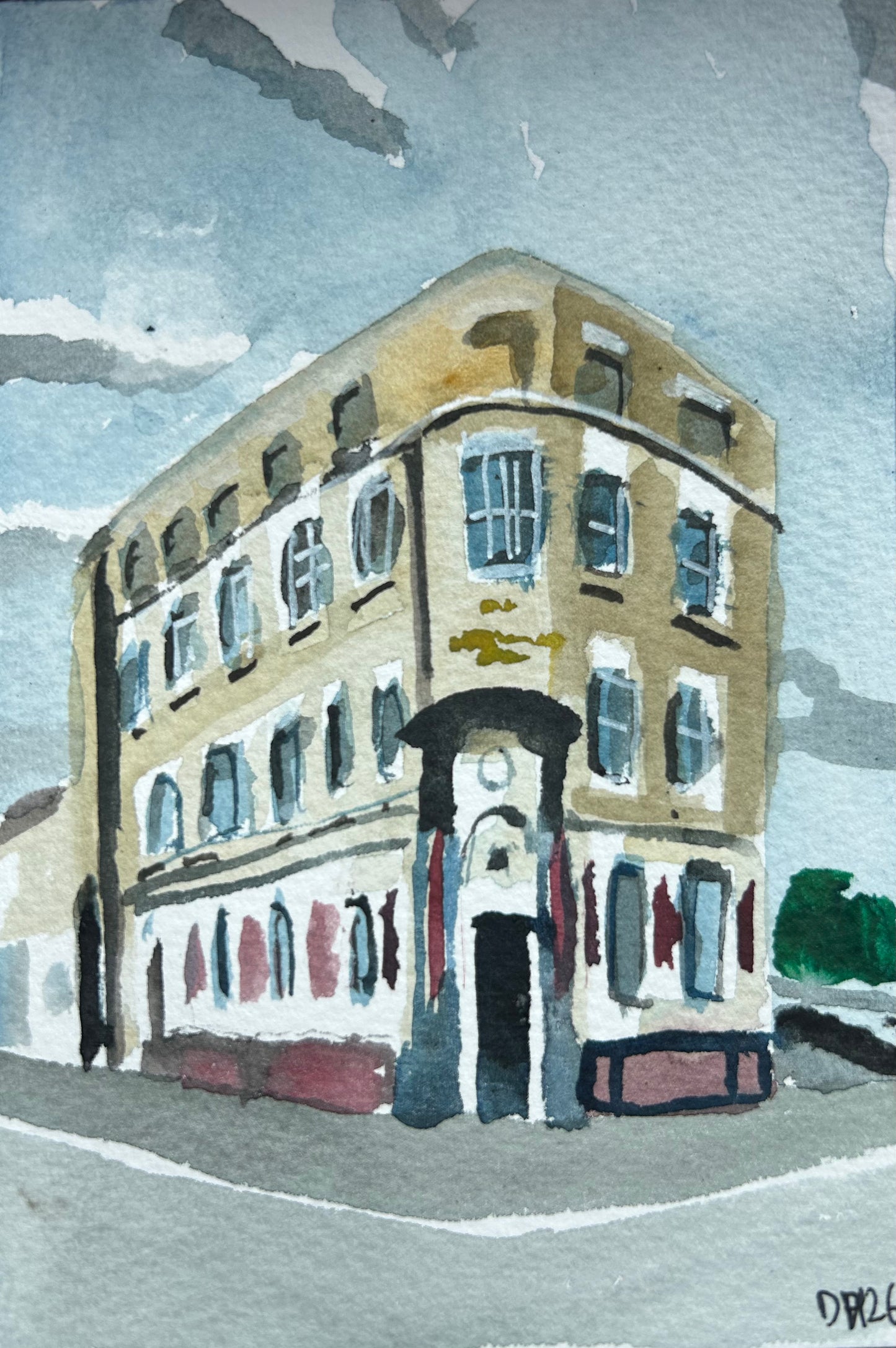 The Bridge Hotel Vaults in Sunderland. Postcard Painting. watercolour.