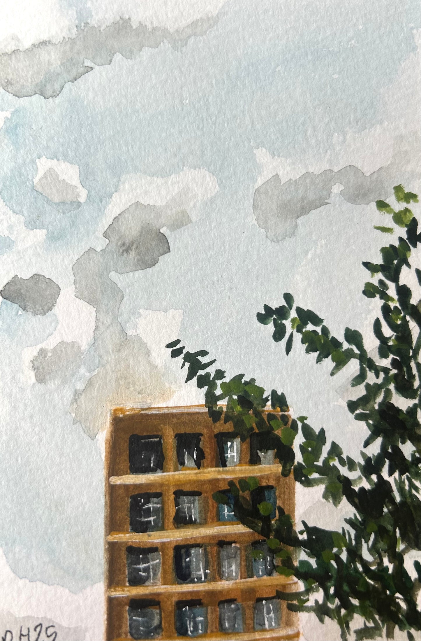 A set of three postcard paintings of buildings around Canada Water. Postcard Painting. watercolour.