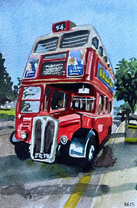 Postcard painting of a London Transport AEC Regent III (RT) type bus. Number 54 Bus. Beckenham. Elmers End.