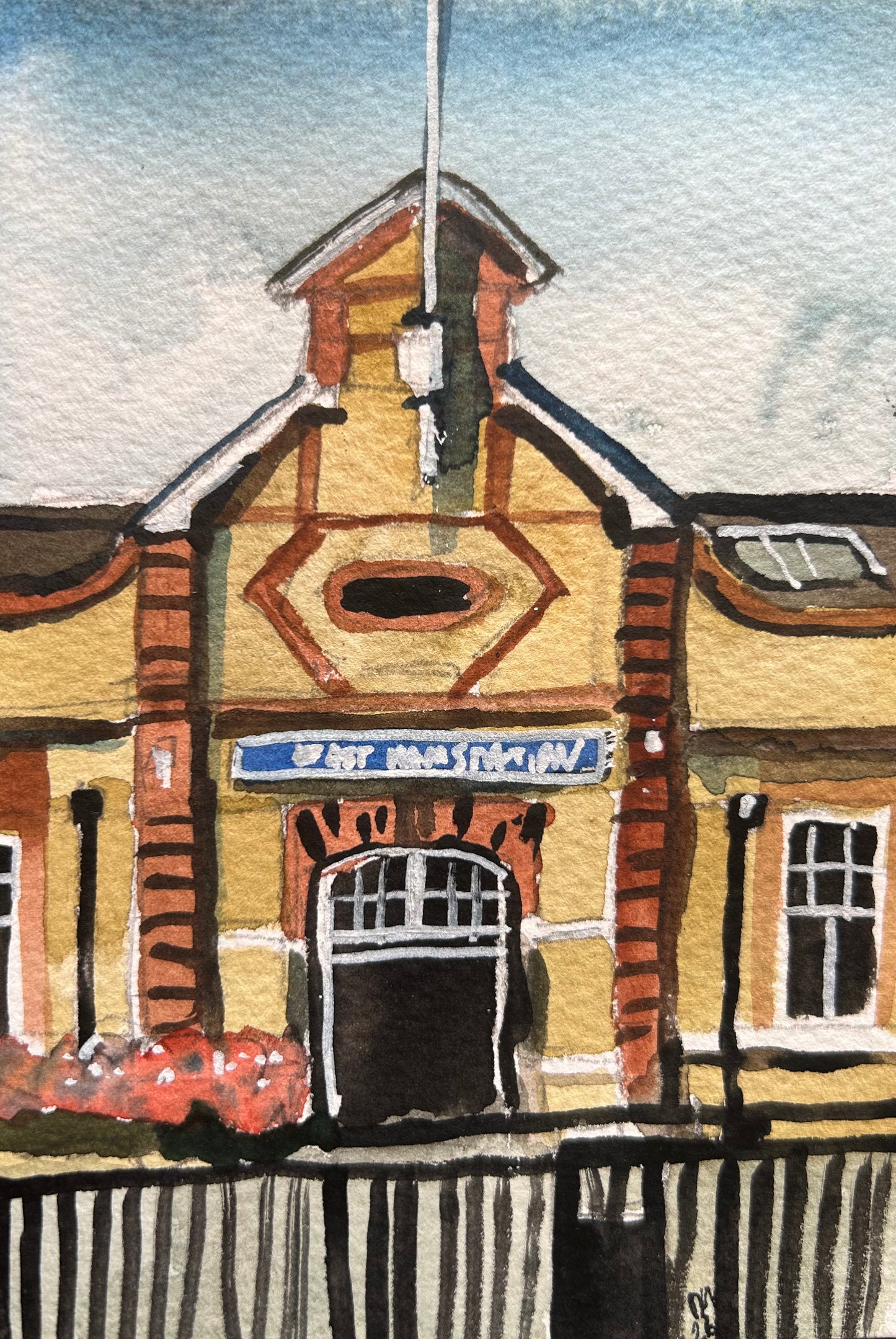East Ham Underground Station. London. Postcard painting. Watercolour.