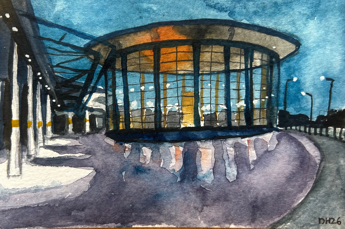 Canada Water Underground Station. London. Postcard painting. Watercolour