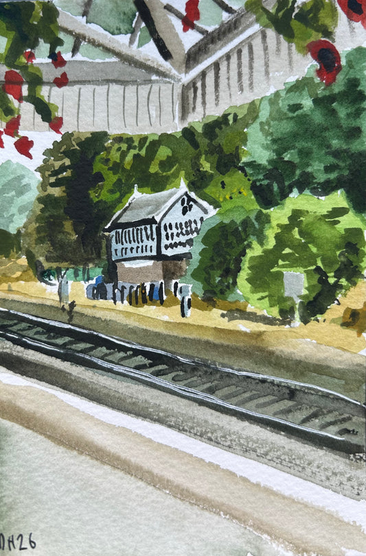 Signal box at Hebden Bridge. Postcard Painting. watercolour.