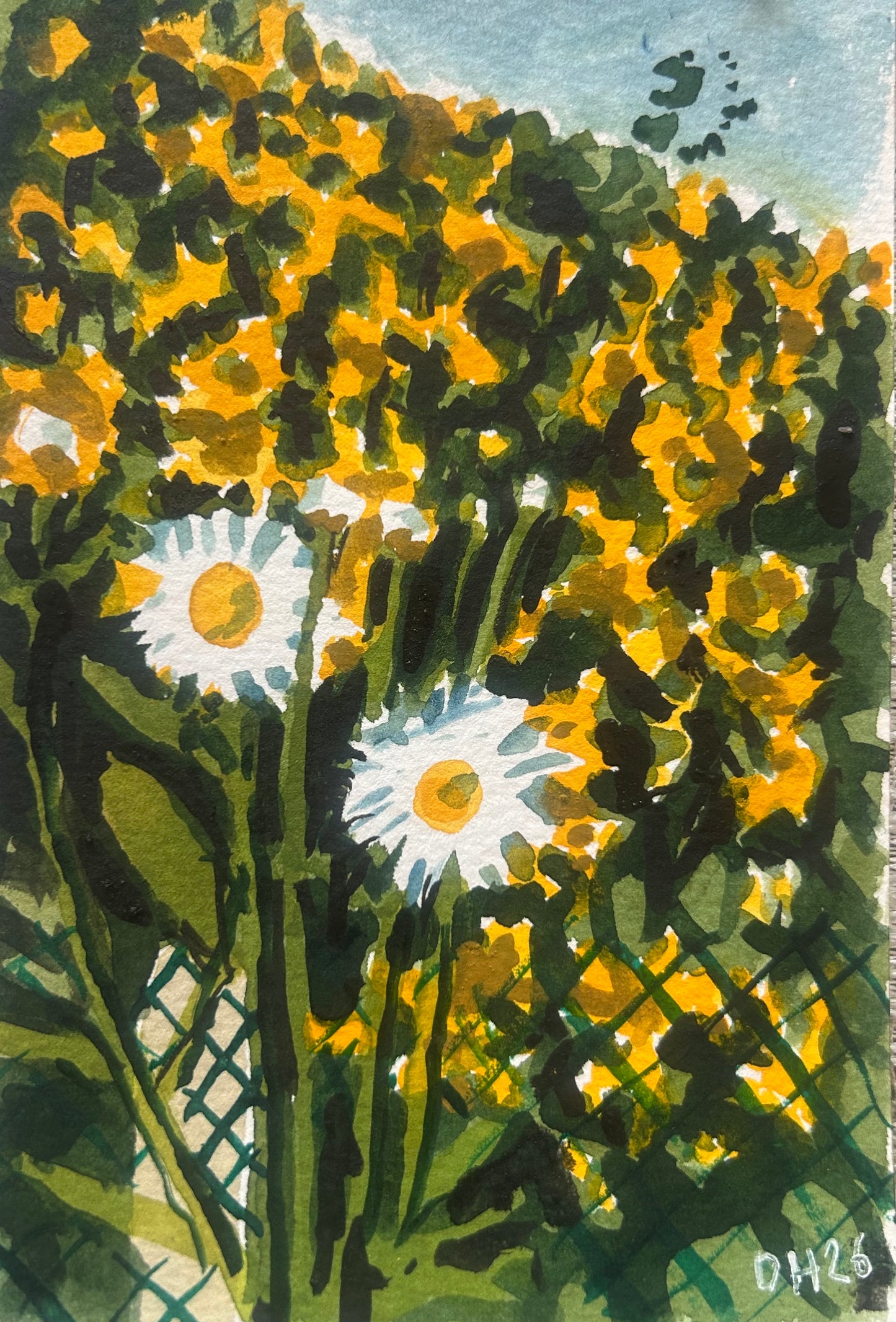 Flowers in Mum’s garden 1/3. Postcard Painting. watercolour.