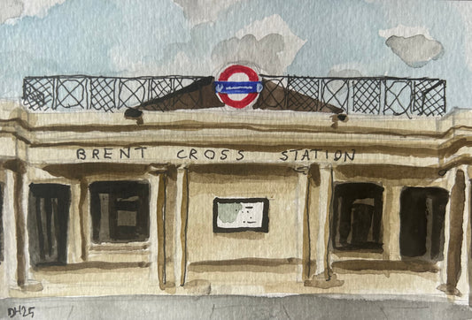 Brent Cross Underground Station. London. Postcard painting. Watercolour.