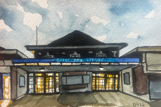 Burnt Oak Underground Station. London. Postcard painting. Watercolour