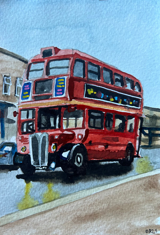 Postcard painting of a London Transport AEC Regent III (RT) type bus. Number 54 bus. Beckenham. Elmers End.