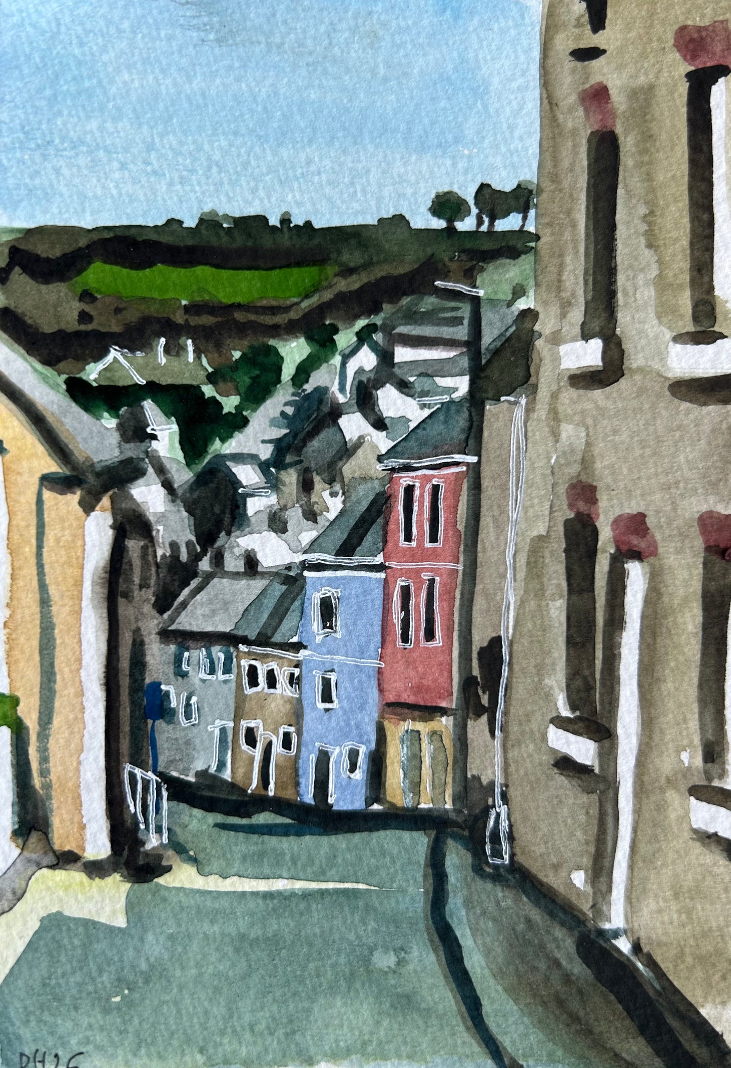 Penryn, Cornwall. Postcard painting.