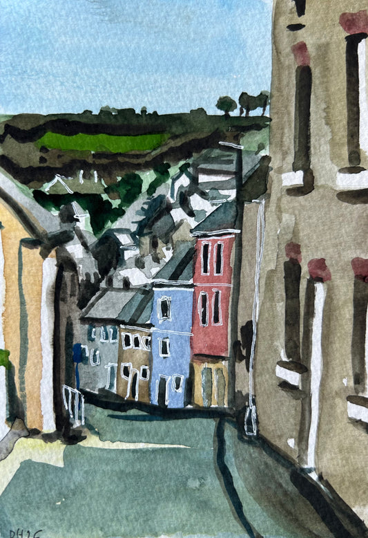 Penryn, Cornwall. Postcard painting.