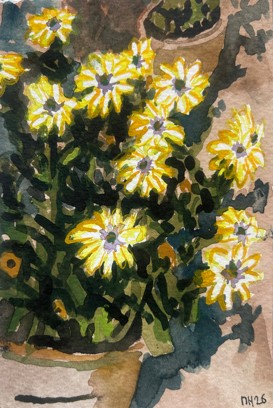 Flowers in Mum’s garden 3/3. Postcard Painting. watercolour.