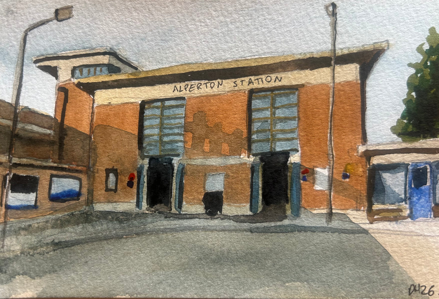 Alperton Underground Station, London. Postcard painting. Watercolour.