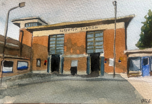 Alperton Underground Station, London. Postcard painting. Watercolour.