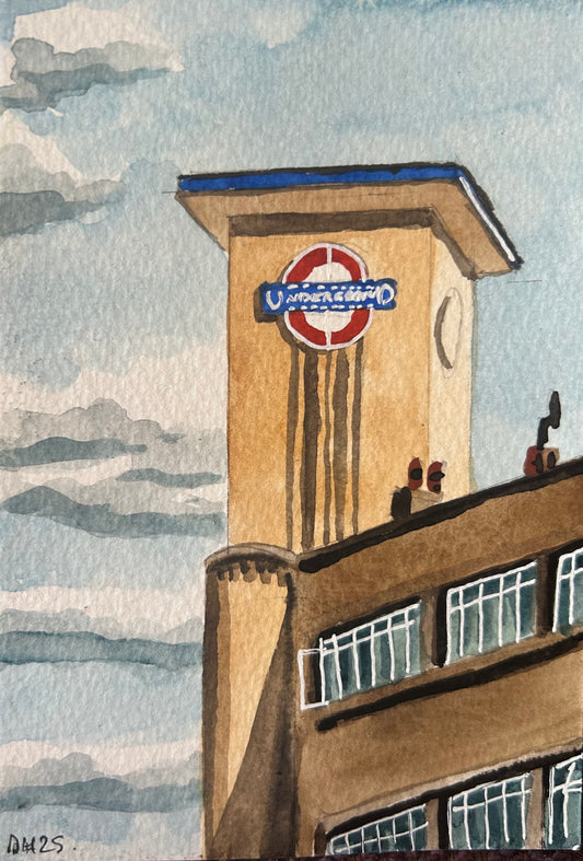 Park Royal Underground Station. London. Postcard painting. Watercolour.